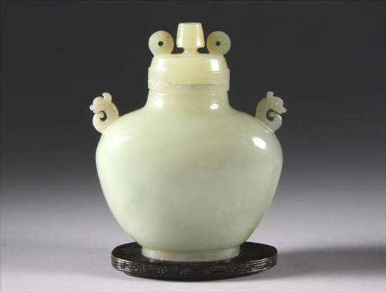 Appraisal: CHINESE CELADON JADE VASE AND COVER - in high