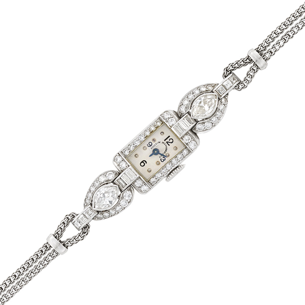 Appraisal: Lady's Platinum and Diamond Wristwatch Bigelow Kennard Co marquise-shaped diamonds