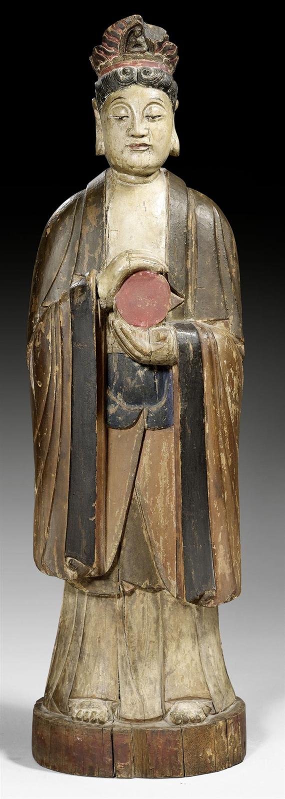 Appraisal: A PAINTED WOODEN FIGURE OF STANDING GUANYIN China th c