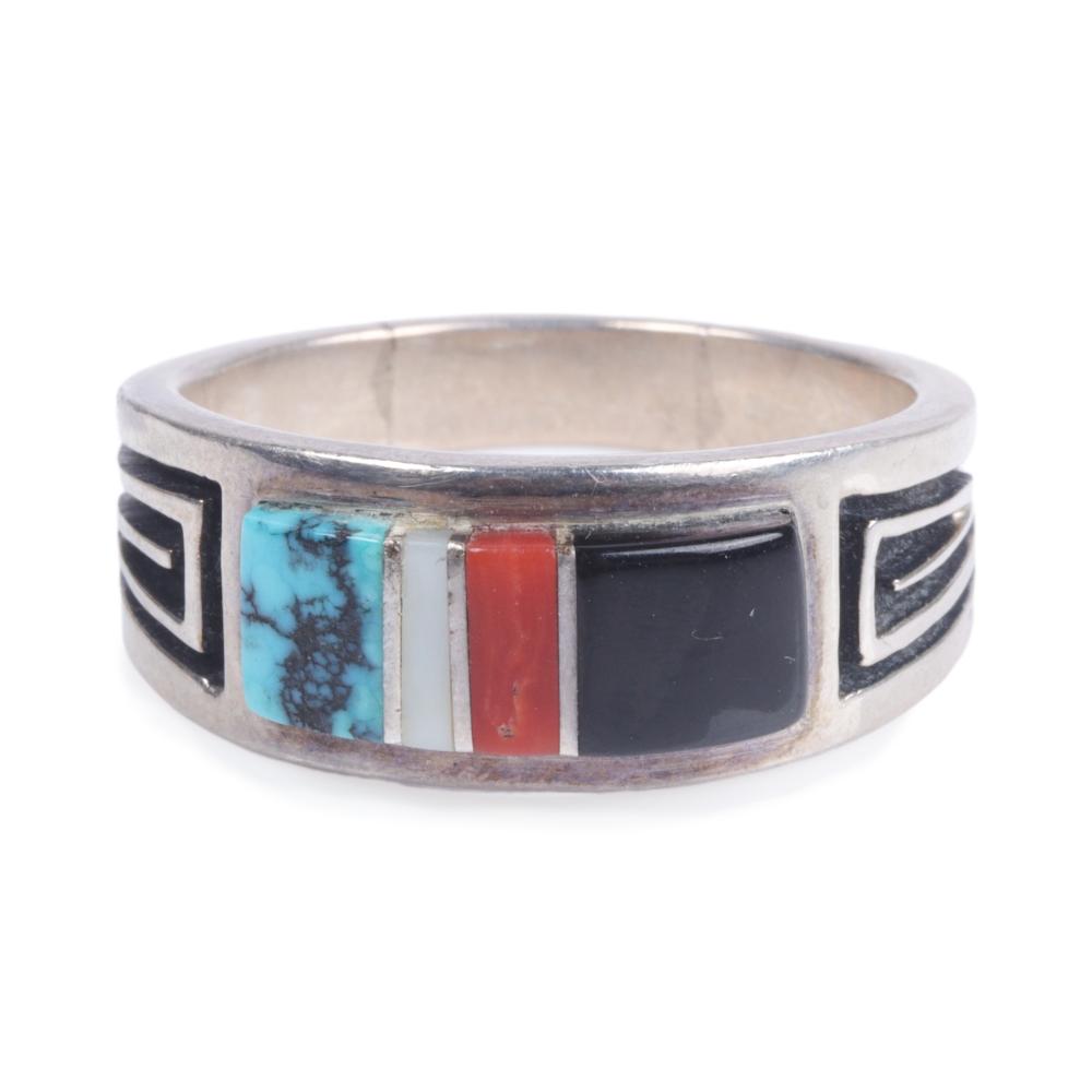 Appraisal: ALBERT NELLS NAVAJO NATIVE AMERICAN STERLING SILVER CHANNEL INLAY RING