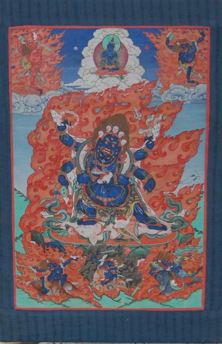 Appraisal: TIBETAN THANGKA TH CENTURY depicting the four armed Buriatia mounted