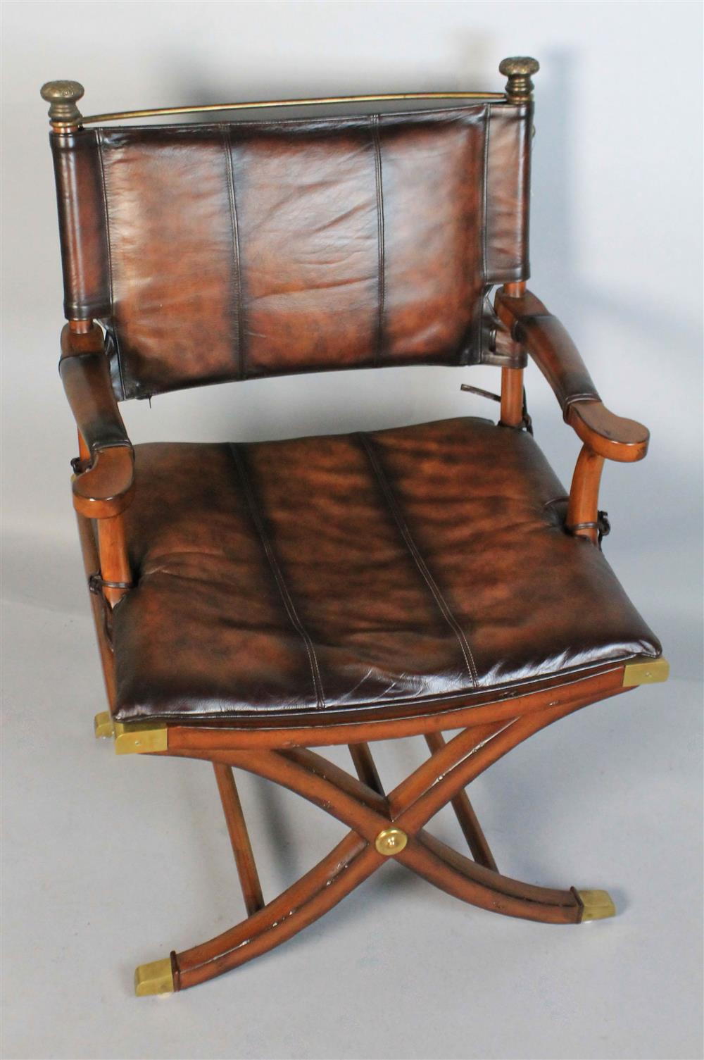 Appraisal: THOMASVILLE HEMINGWAY COLLECTION CAMPAIGN STYLE MAHOGANY AND LEATHER CHAIR not