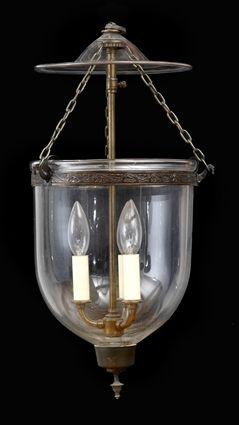 Appraisal: REGENCY-STYLE BRASS-MOUNTED GLASS HALL LANTERN The -light stem enclosed in