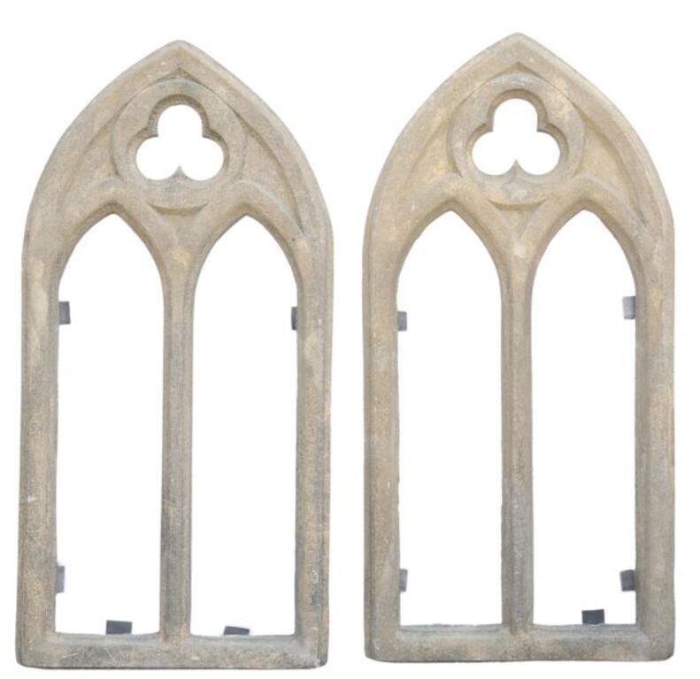 Appraisal: pair Architectural cast stone Gothic style windows th c arched