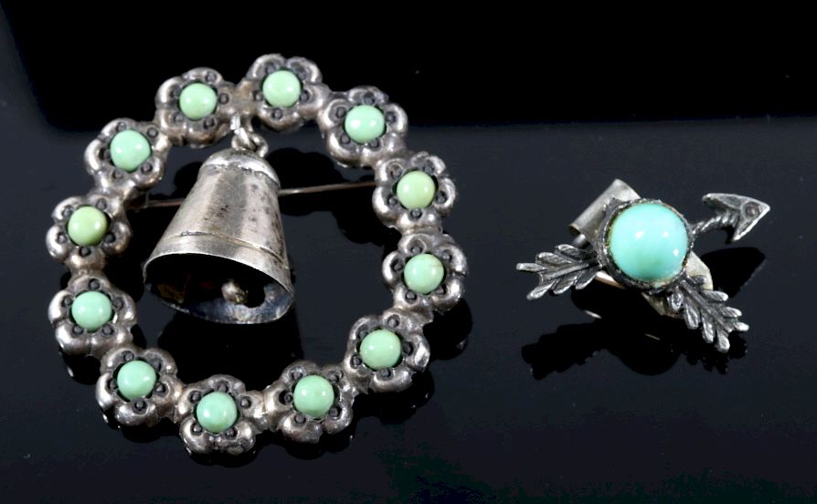 Appraisal: Turquoise and Sterling Silver Brooch and Pin For your consideration