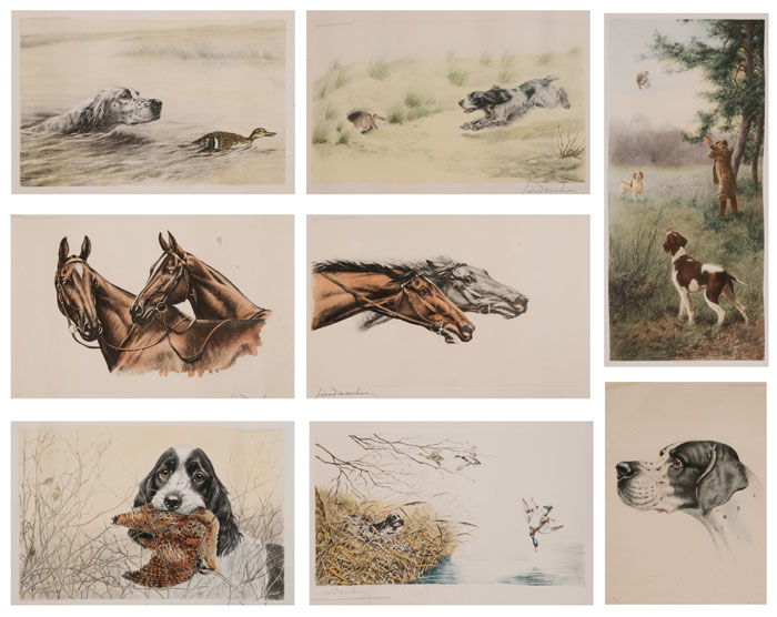 Appraisal: After Leon Danchin French - Nine sporting color engravings seven