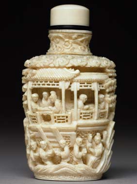 Appraisal: ANTIQUE IVORY SNUFF BOTTLE Large and antique carved sectional ivory