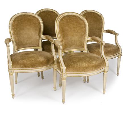 Appraisal: Set of Four Louis XVI Style Painted and Parcel Gilt