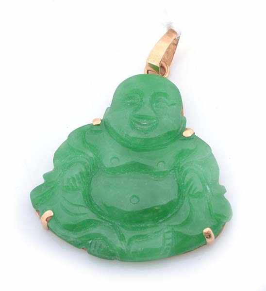 Appraisal: A JADE BUDDHA PENDANT TO AN CT GOLD MOUNT