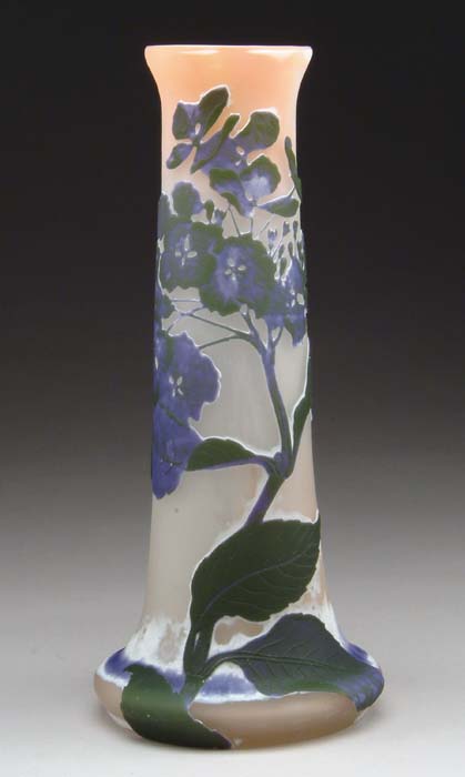 Appraisal: GALLE VASE Lavender green and white hydrangea flowers and leaves