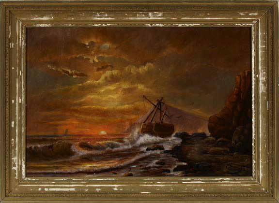 Appraisal: British School Fourth Quarter th Century Sunset View of Waves