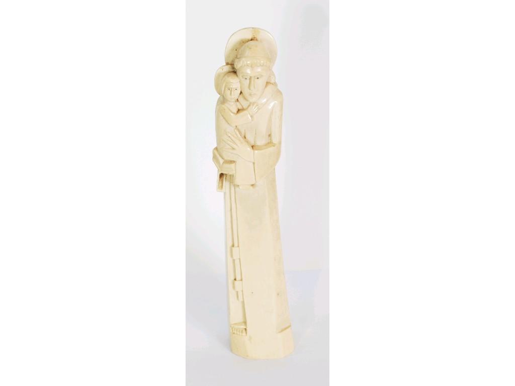 Appraisal: PROBABLY AFRICAN CARVED IVORY RELIGIOUS GROUP MARY AND THE INFANT