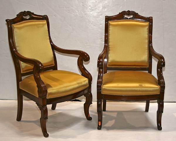 Appraisal: A pair of Charles X mahogany armchairs first half th