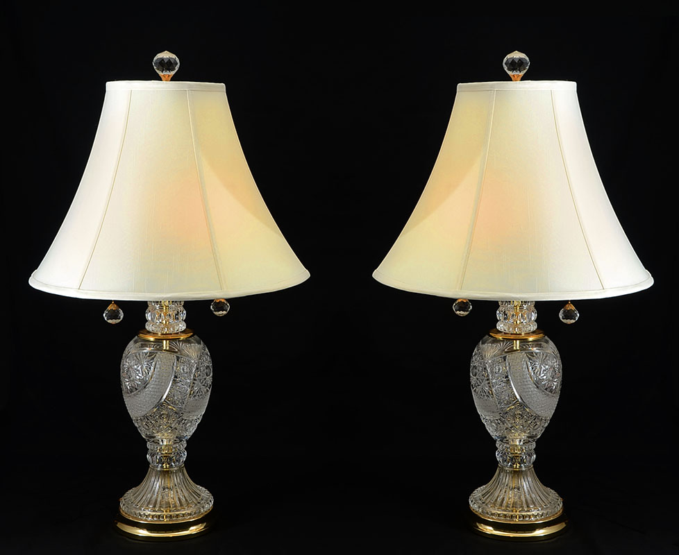 Appraisal: PAIR OF WATERFORD QUALITY CRYSTAL LAMPS Cut crystal and brass