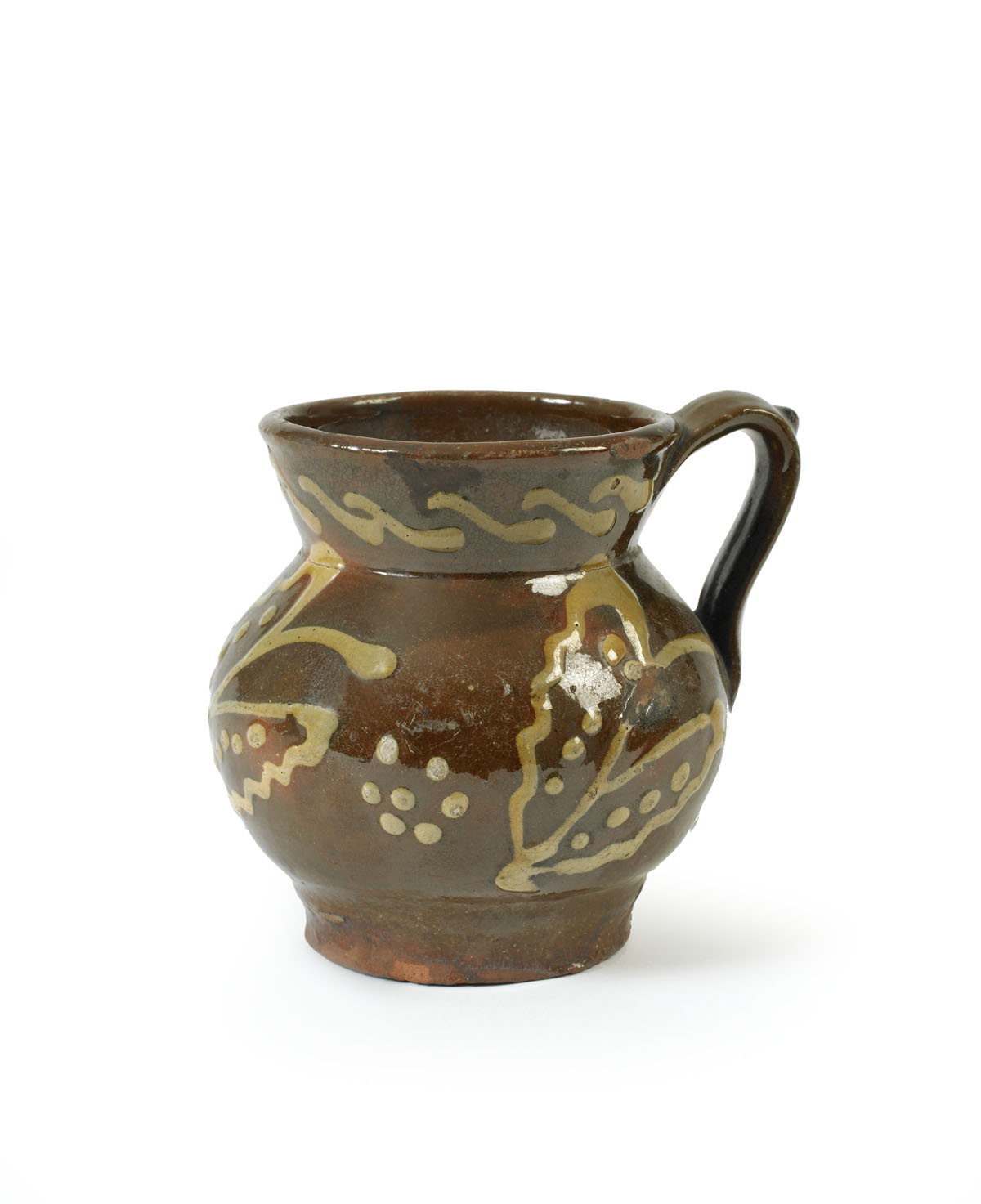 Appraisal: FINE GLAZED AND SLIP FOLIATE DECORATED REDWARE SMALL PITCHER PROBABLY