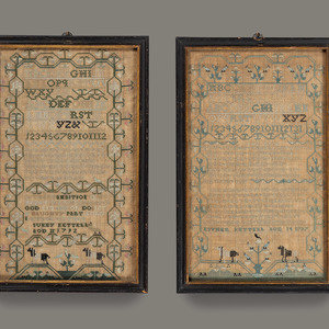 Appraisal: A Pair of Needlework Embroidered Schoolgirls' Samplers Wrought by the