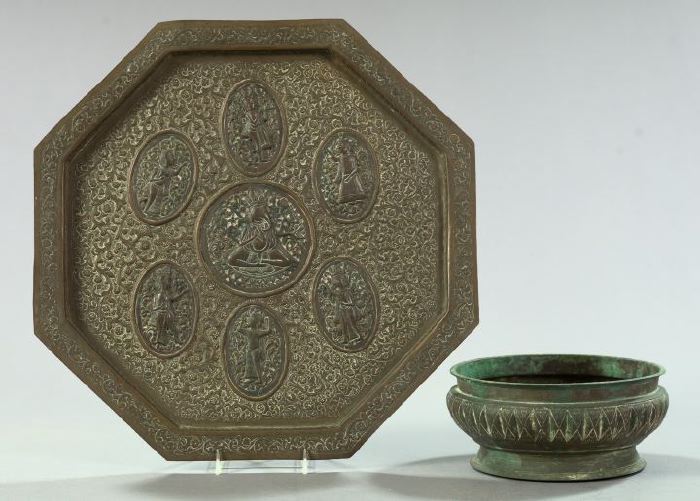 Appraisal: Oriental Bowl and Tray the Kuang Hsu bowl of patinated