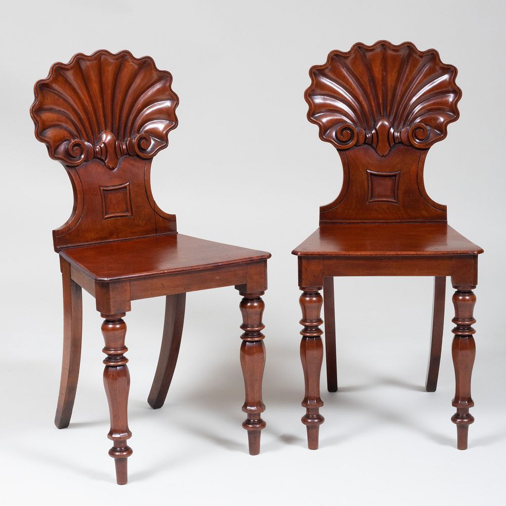 Appraisal: Pair of Late Victorian Mahogany Hall Chairs x x in