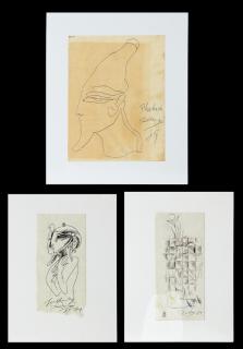 Appraisal: Noel Rockmore - Pharaoh Egyptian Grid Drawing and Egyptians three