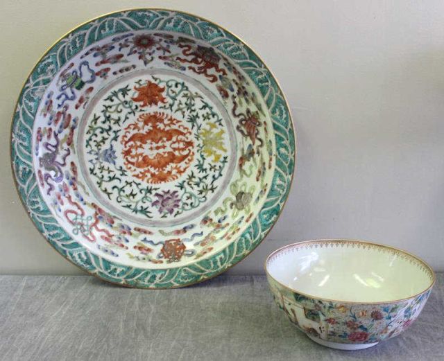 Appraisal: Piece Chinese Porcelain Lot Includes a large vintage antique charger