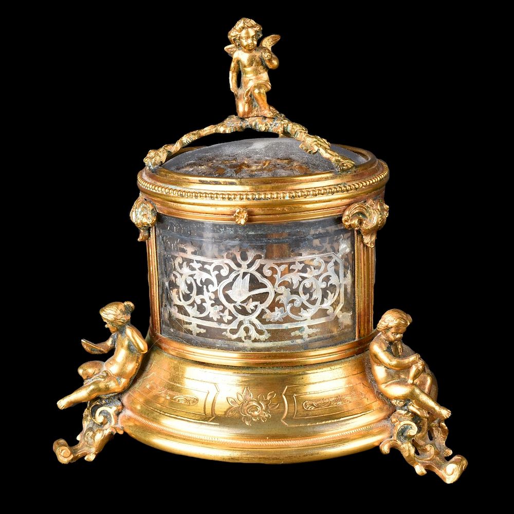 Appraisal: Antique French Box Antique French Bronze and Silver Mounted Crystal