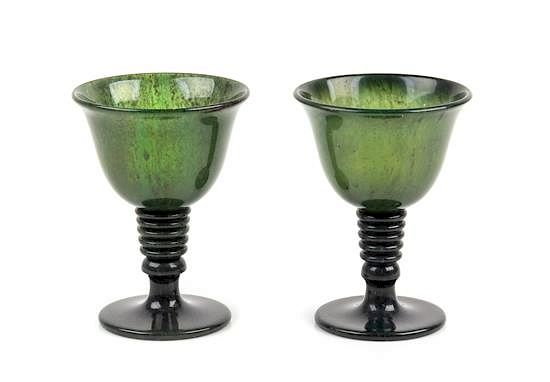 Appraisal: A Pair of Spinach Jade Cups Height of each inches