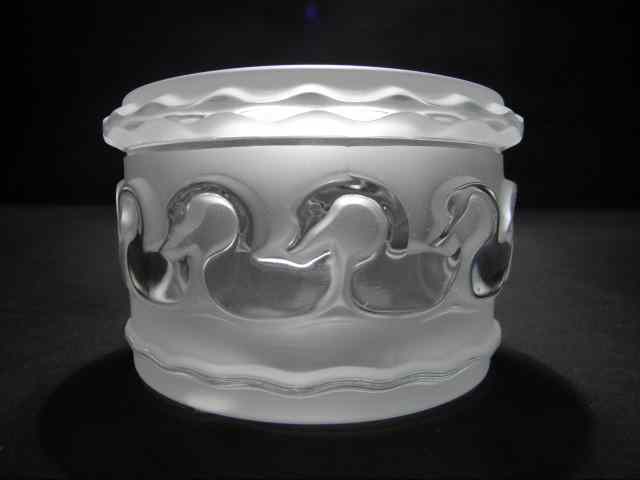 Appraisal: Lalique cut crystal powder jar Swan motif with ruffled rim