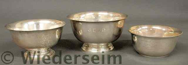 Appraisal: Two sterling silver Revere bowls largest h x diam monogrammed