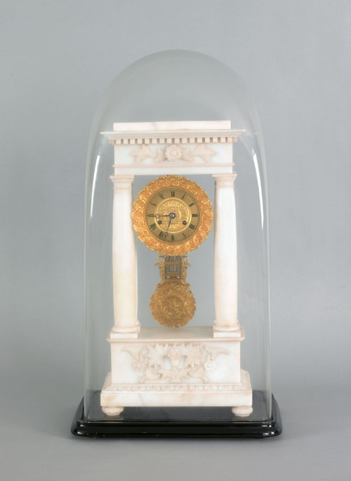 Appraisal: French marble portico clock th c with glass dome and