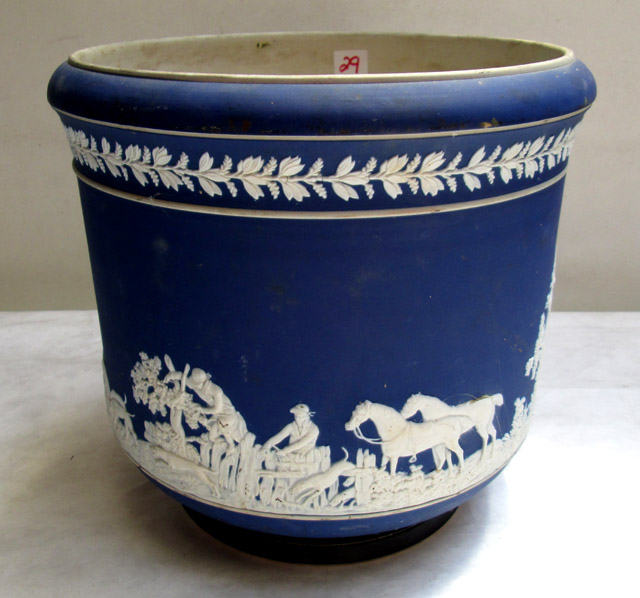 Appraisal: ADAMS LARGE JARDINIERE having a dark blue field with raised