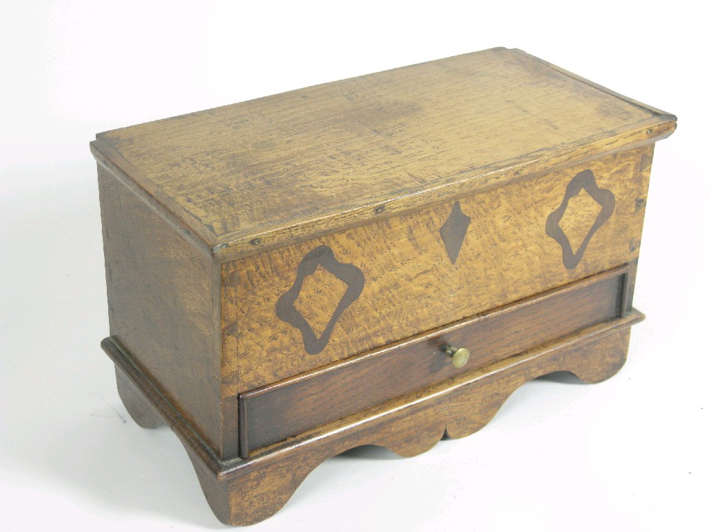 Appraisal: A th Century miniature oak Mule Chest with hinged lid