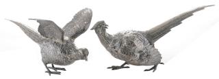 Appraisal: Pair English Silver Pheasants London one with wings extended and