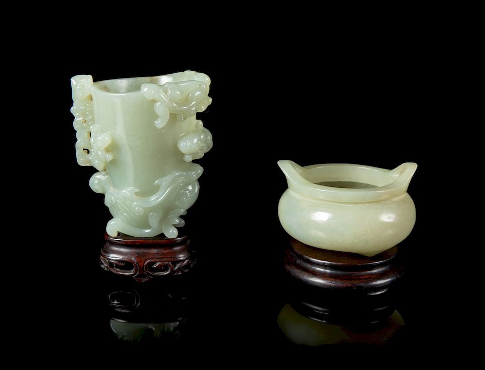 Appraisal: Two Chinese Celadon Jade Vessels Taller height in cm Two