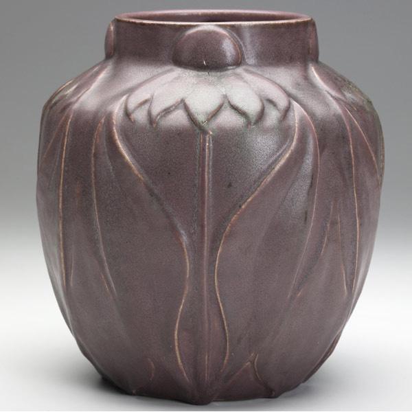 Appraisal: VAN BRIGGLE Large vase modeled with cornflowers in matte green