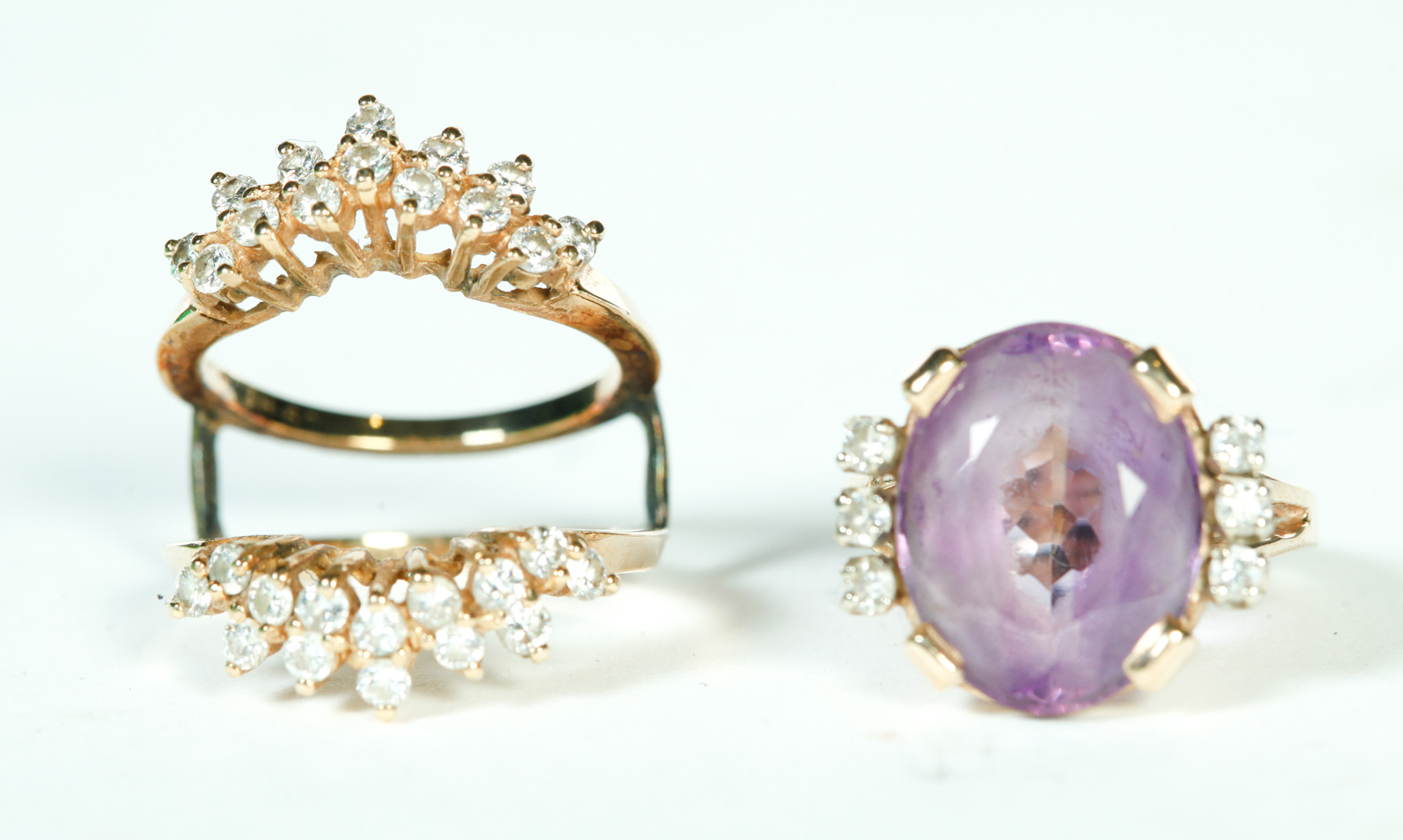 Appraisal: AMETHYST AND DIAMOND RING WITH DIAMOND RING GUARD American th