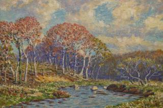 Appraisal: American School Signed Autumnal River Landscape American School Signed Autumnal