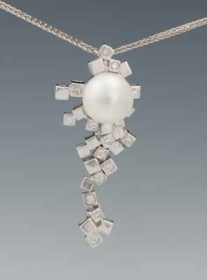 Appraisal: A Ladies' Pearl and Diamond Pendant on Chain k white