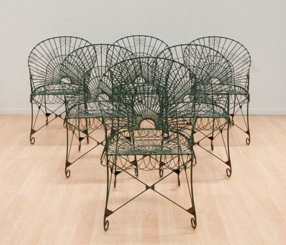 Appraisal: Six Italian iron wire garden chairs painted green Provenance Parterre