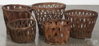 Appraisal: Five primitive gathering baskets ca tallest - '' Provenance Barbara