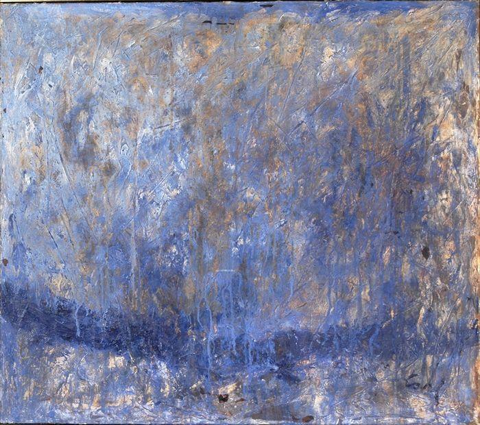 Appraisal: th C School Bridge Abstraction in Blue Mixed media on