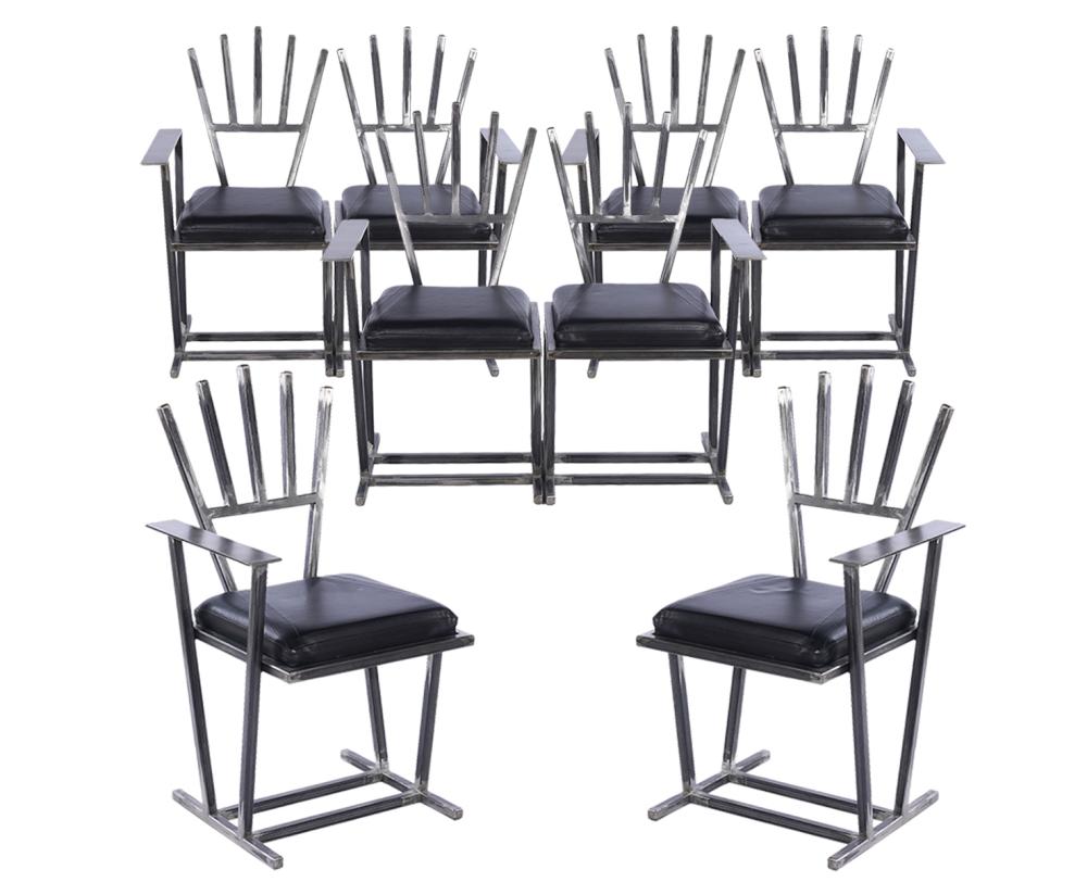 Appraisal: SET OF STEEL ARM CHAIRS BY GARY KULAKGary Kulak American