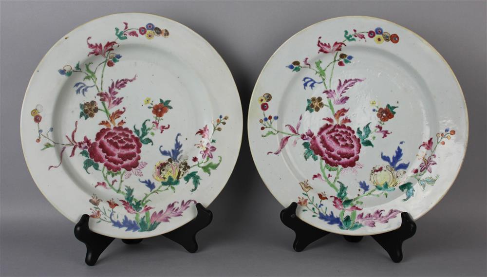 Appraisal: PAIR OF CHINESE FAMILLE ROSE PLATES th Century with branches