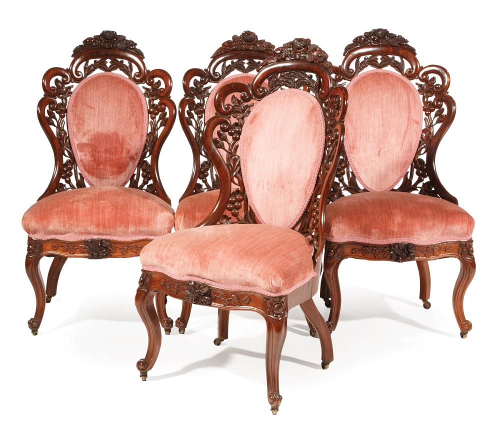 Appraisal: Four American Rococo Carved and Laminated Rosewood Side Chairs c