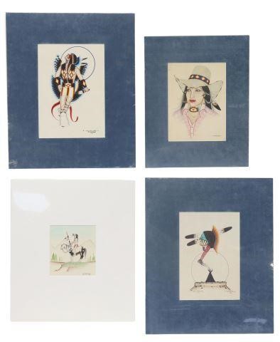 Appraisal: lot of Unframed Native American ink drawings on paper signed