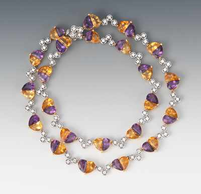 Appraisal: A Diamond Amethyst and Citrine Necklace Mounted in k white