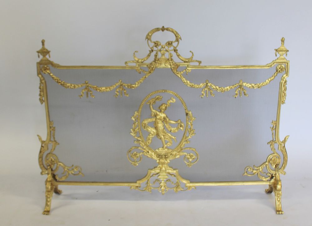 Appraisal: Finest Quality Antique Dore Bronze Fire Screen each gold leaf