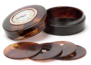 Appraisal: Tortoise Shell Whist Counter Box with Glass Dial and Gold