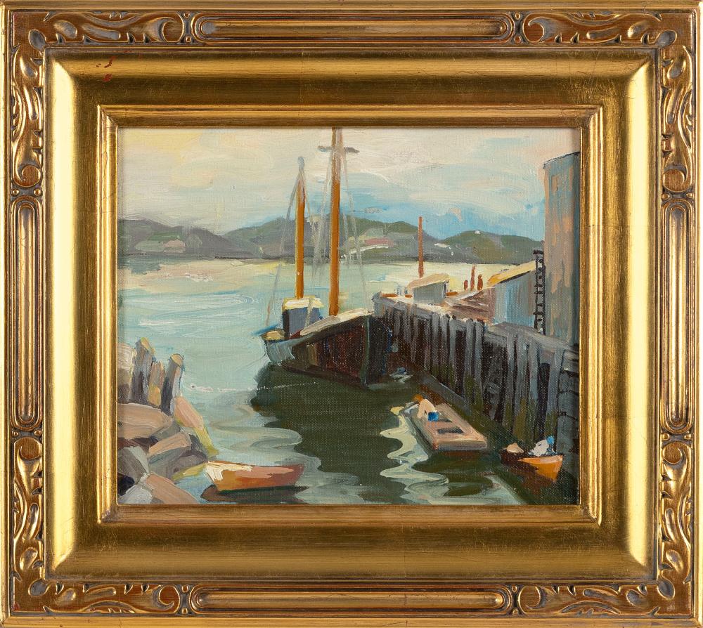 Appraisal: AMERICAN SCHOOL TH CENTURY DOCK SCENE OIL ON BOARD X