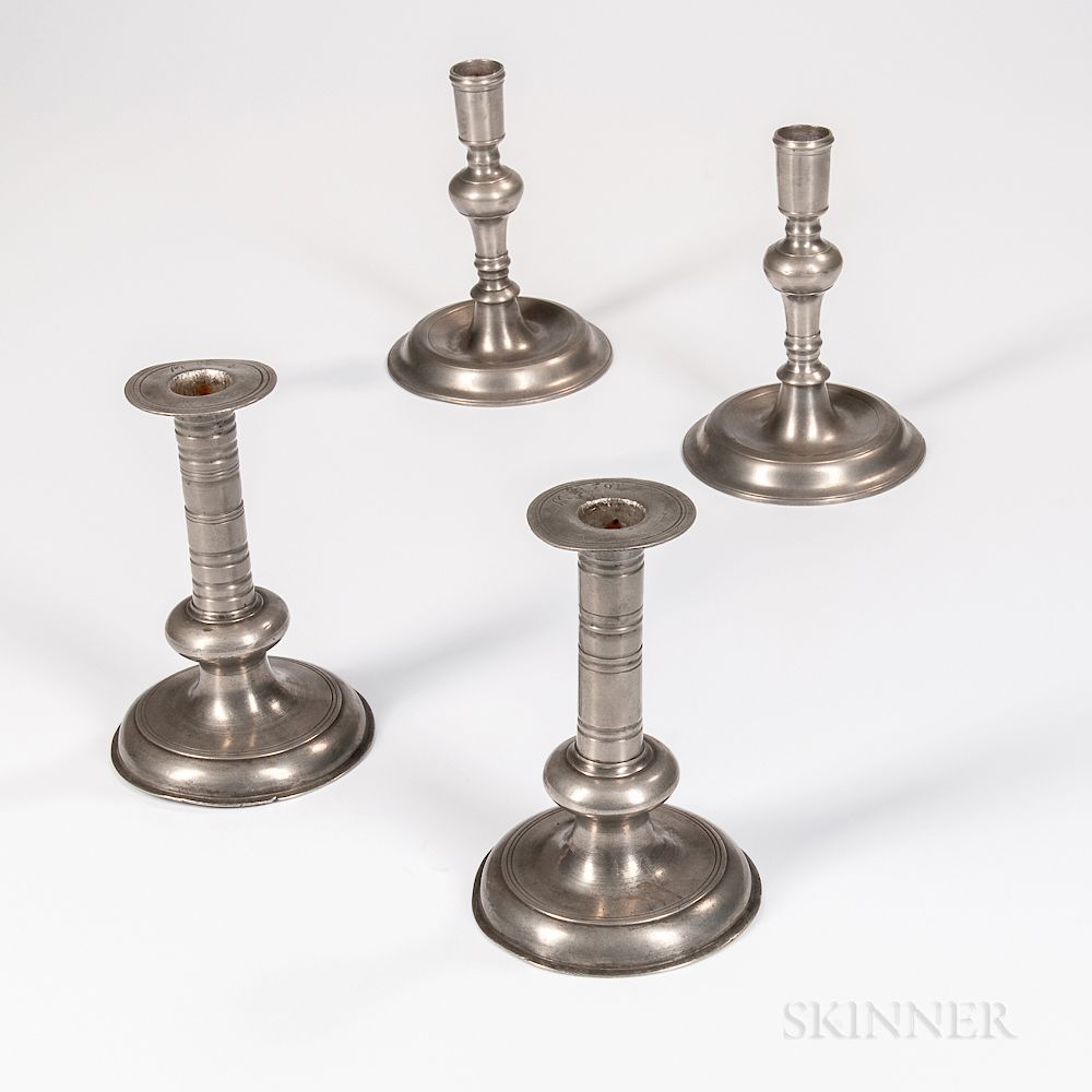 Appraisal: Two Pairs of Early Pewter Candlesticks Two Pairs of Early