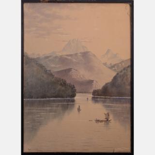 Appraisal: Theodore J Richardson - Lake Scene with Mountains Watercolor on